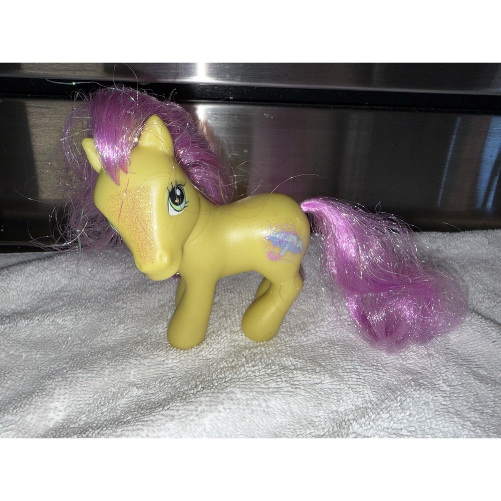 My Little Pony G3 Merriweather Figure Yellow & Pink Glitter 2002 Vintage Hasbro